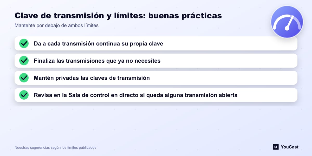 Cuatro reglas de buenas prácticas para claves de transmisión y transmisiones activas en YouTube Live