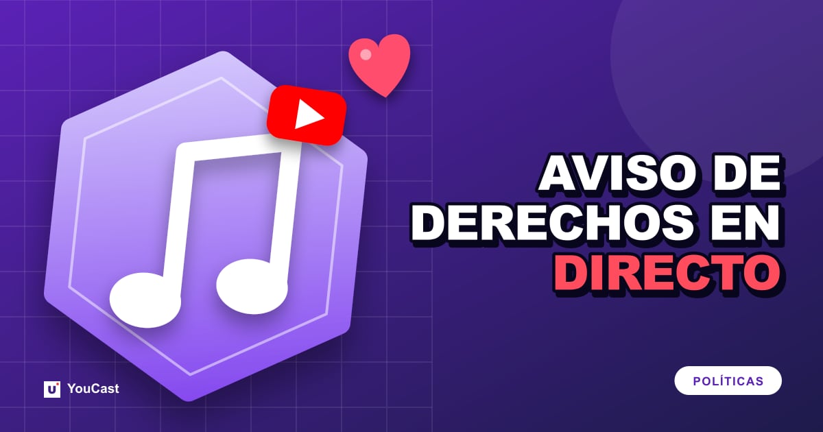 Derechos de autor en YouTube Live: imágenes de sustitución, avisos e interrupciones Portada con el titular «AVISO DE DERECHOS EN DIRECTO»