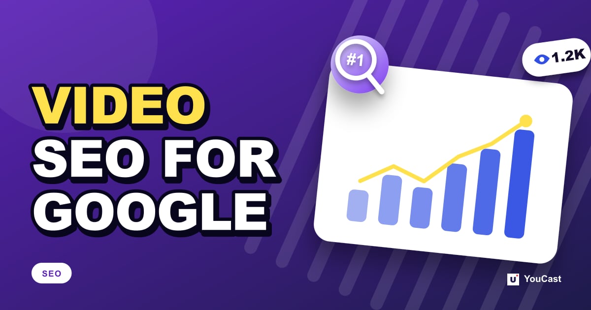 Cover graphic with the headline "VIDEO SEO FOR GOOGLE" and a magnifying glass