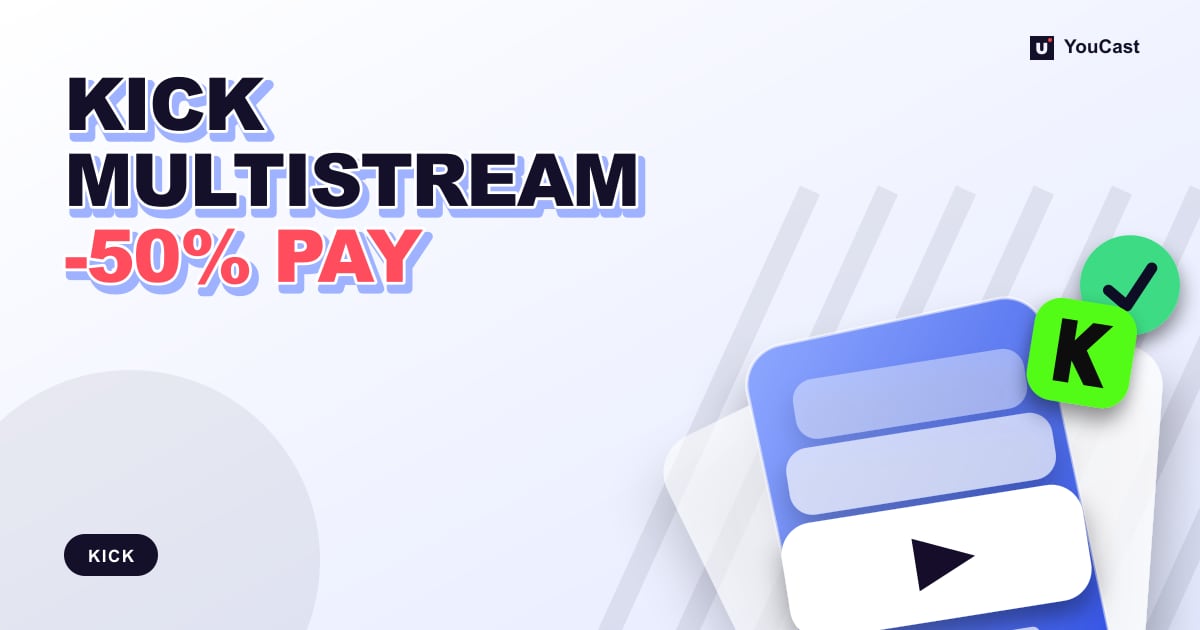 KICK Multistreaming: The Toggle, /multi Commands and the 50% Pay Cut Cover graphic with the headline "KICK MULTISTREAM -50% PAY" and a stack of layers and the Kick icon