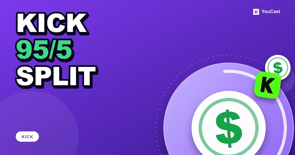 Cover graphic with the headline "KICK 95/5 SPLIT" and a green dollar coin and the Kick icon
