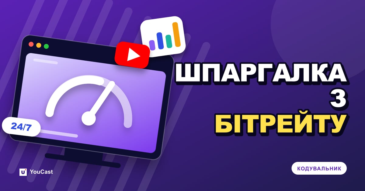 Налаштування кодувальника YouTube Live: офіційна таблиця бітрейтів із поясненнями Обкладинка із заголовком «ШПАРГАЛКА З БІТРЕЙТУ»