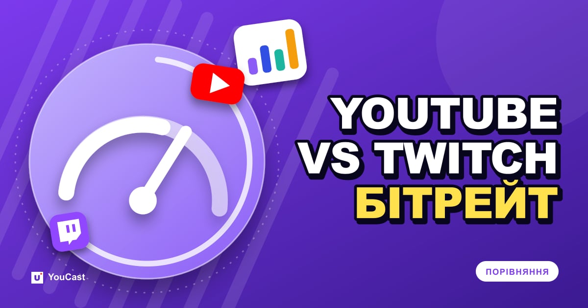 Рекомендації щодо бітрейту: YouTube і Twitch у порівнянні Обкладинка із заголовком «YOUTUBE VS TWITCH БІТРЕЙТ»