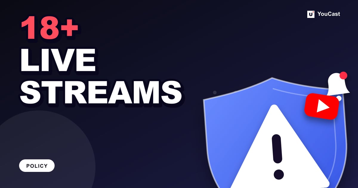 Cover graphic with the headline "18+ LIVE STREAMS" and a warning sign and the YouTube icon