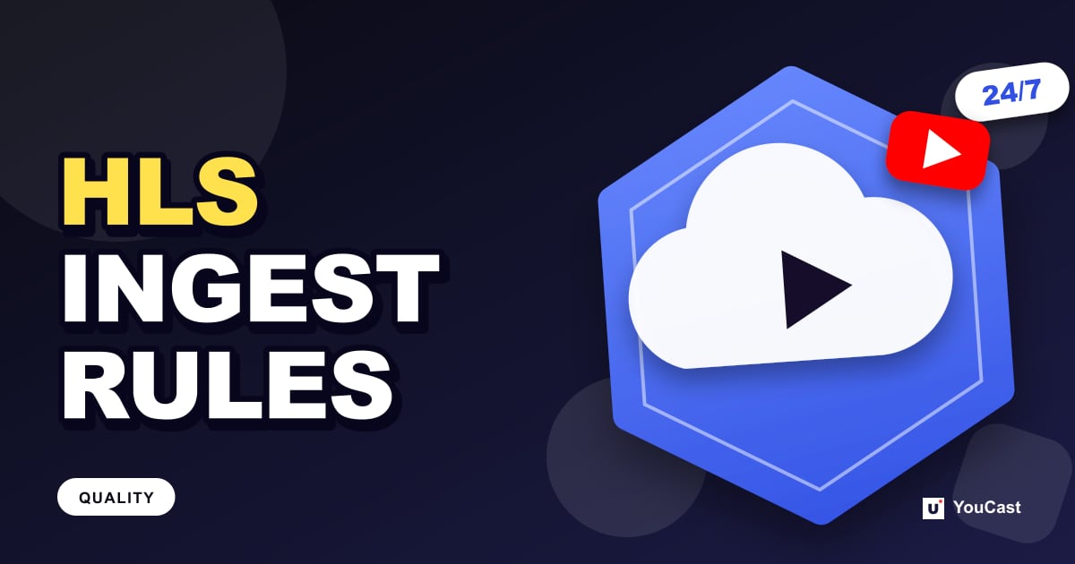 Cover graphic with the headline "HLS INGEST RULES" and a cloud and the YouTube icon