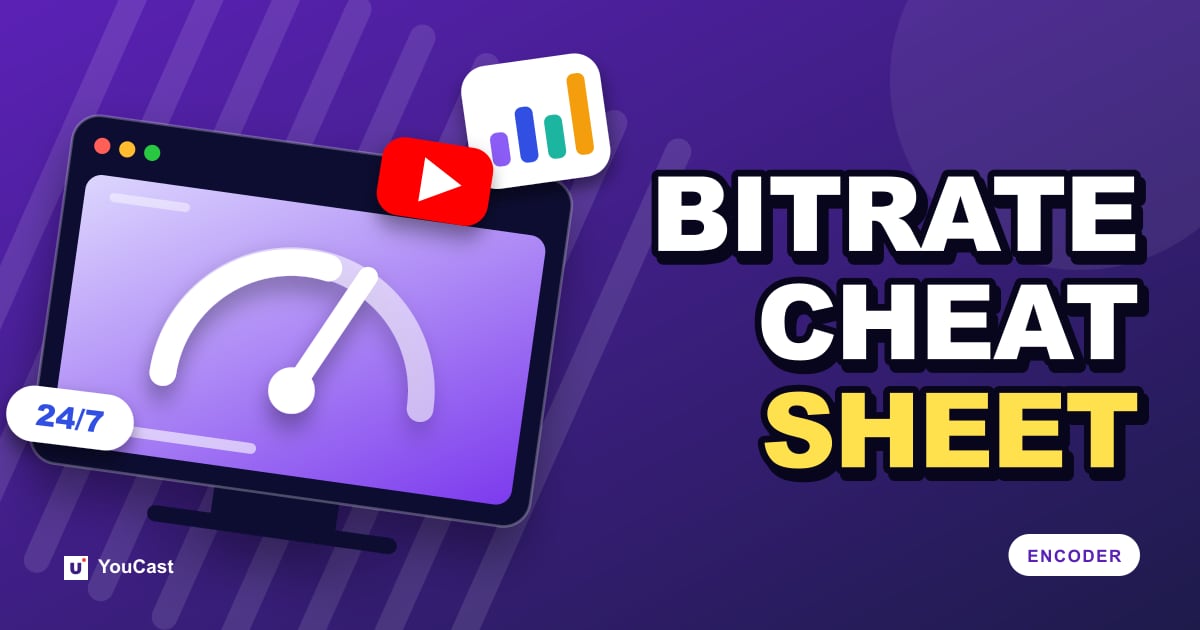Cover graphic with the headline "BITRATE CHEAT SHEET" and a gauge