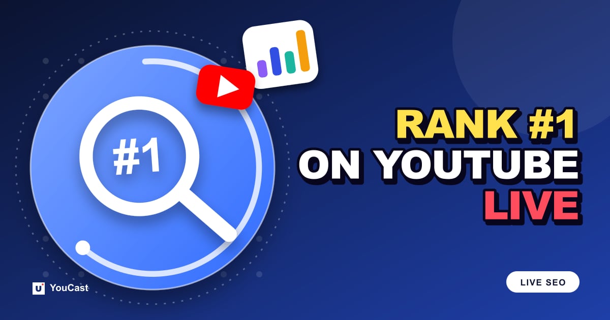 Cover graphic with the headline "RANK #1 ON YOUTUBE LIVE" and a magnifying glass showing number one