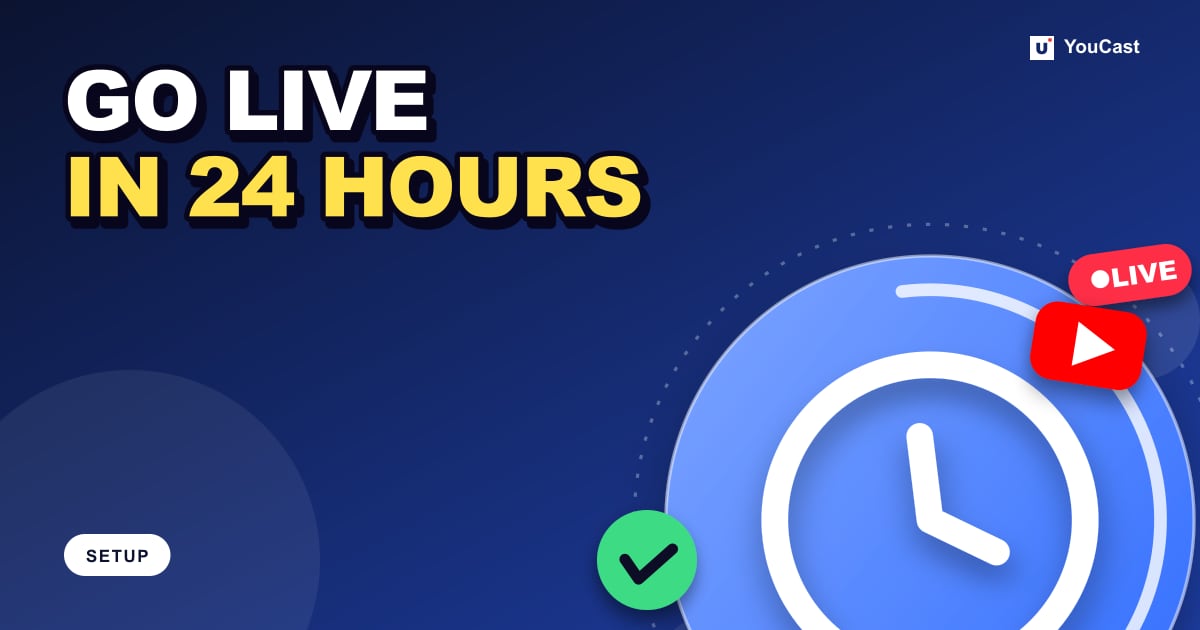 Enable YouTube Live: Verification, the 24-Hour Wait and Restrictions Cover graphic with the headline "GO LIVE IN 24 HOURS" and a clock and the YouTube icon