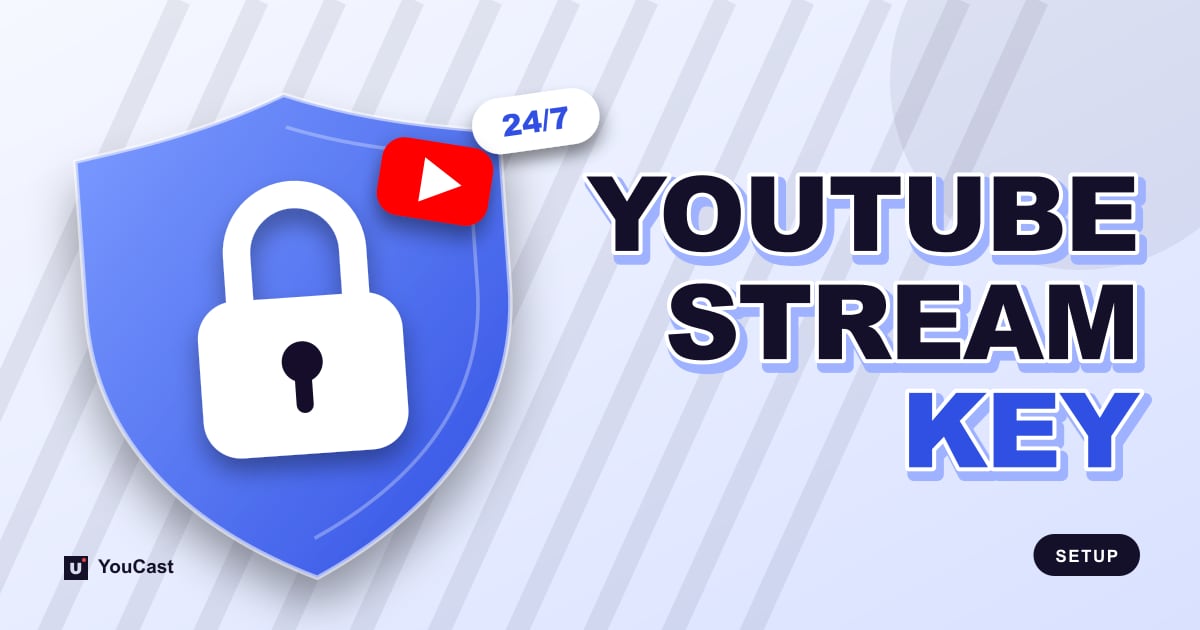 Cover graphic with the headline "YOUTUBE STREAM KEY" and a padlock and the YouTube icon